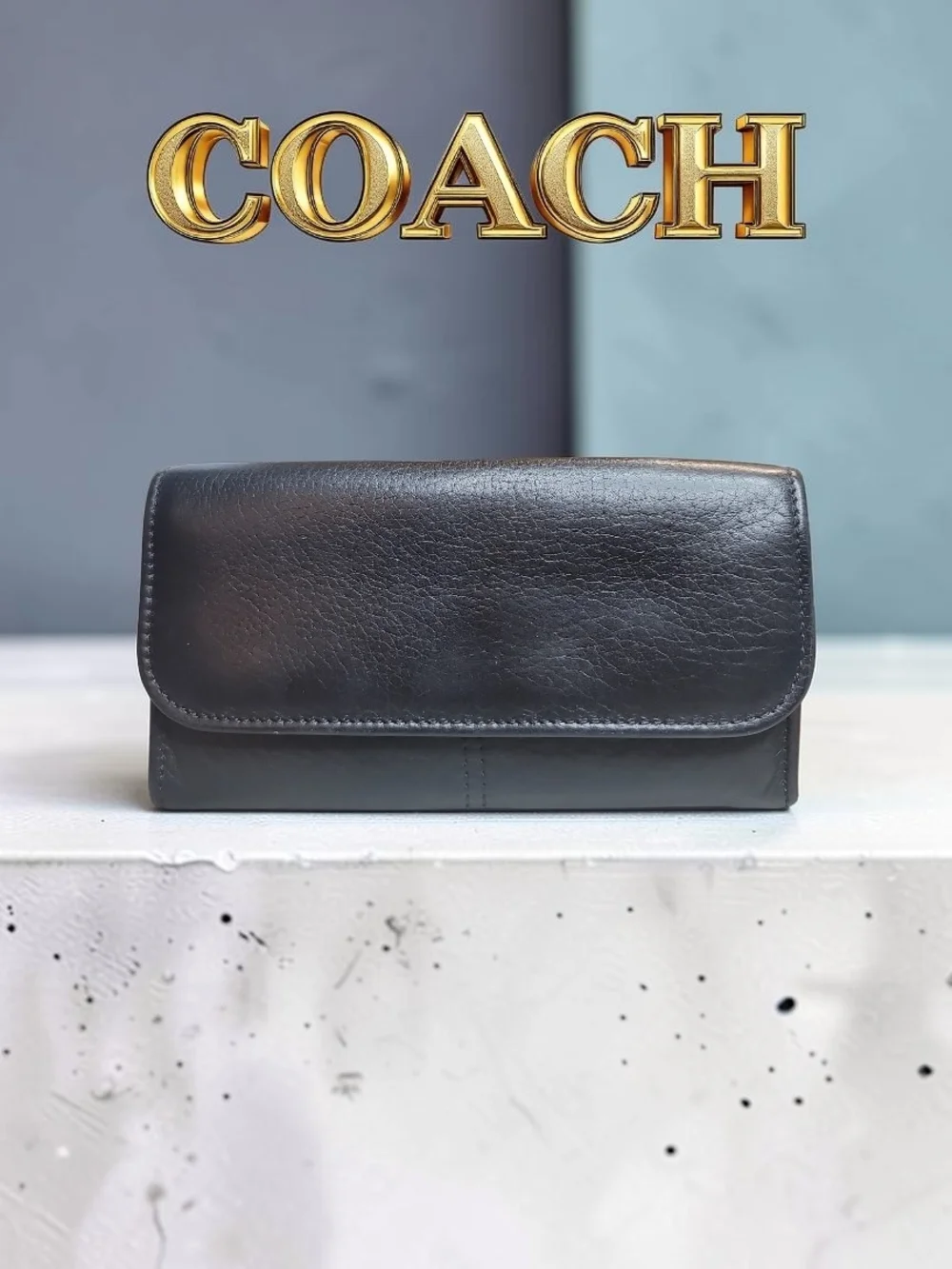 COACH Vintage 80s Black Pebbled Leather Fold-Over Women's Wallet  Great Conditio